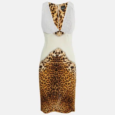 Pre-owned Just Cavalli White Leopard Print Crepe Sleeveless Dress M