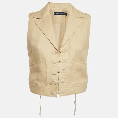 Pre-owned Ralph Lauren Cream Linen Cropped Vest M In White