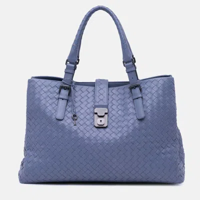 Pre-owned Bottega Veneta Blue Medium Nappa Intrecciato Roma Tote