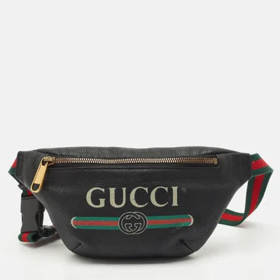 Pre-owned Gucci Black Leather Logo Web Small Belt Bag