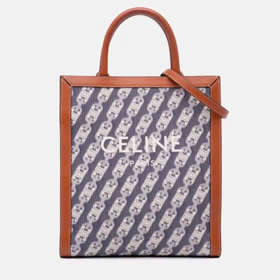 Pre-owned Celine Blue Small Canvas Triomphe Maillon Vertical Cabas Satchel