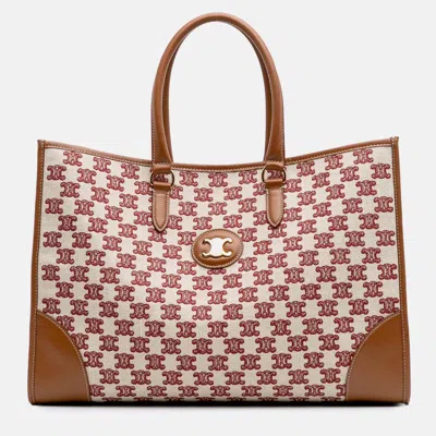 Pre-owned Celine Beige/brown Triomphe Embroidered Canvas Horizontal Cabas