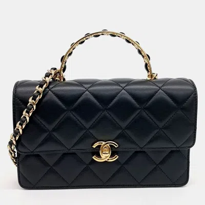 Pre-owned Chanel Black Leather Top Handle Tote And Crossbody Bag
