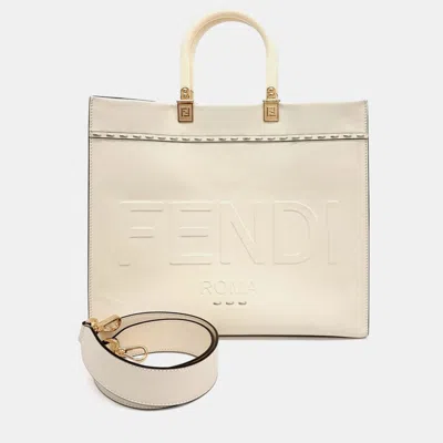 Pre-owned Fendi White Leather Sunshine Tote And Shoulder Bag