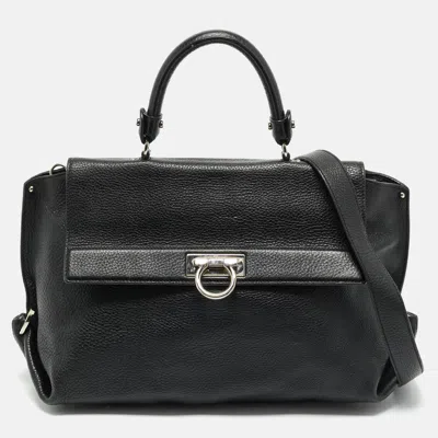 Pre-owned Ferragamo Black Leather Large Sofia Top Handle Bag