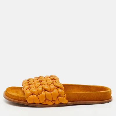 Pre-owned Chloé Yellow Braided Leather Kacey Flat Slide Sandals Size 39