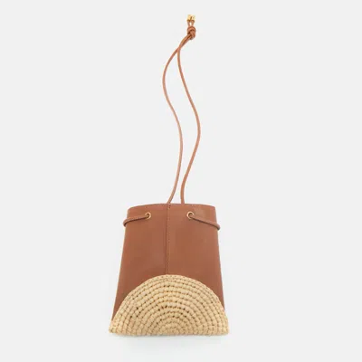 Pre-owned Saint Laurent Brown/cream Leather And Raffia Mini Cassandre Pochon