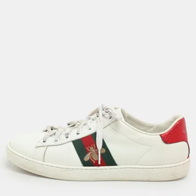 Pre-owned Gucci White Leather Ace Bee Embroidered Low Top Sneakers Size 37
