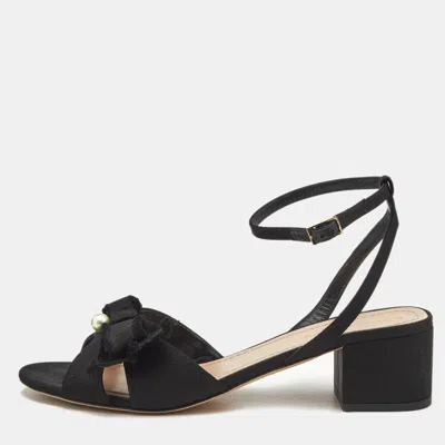 Pre-owned Dior Black Canvas Pear Embellished Ankle Strap Sandals Size 41