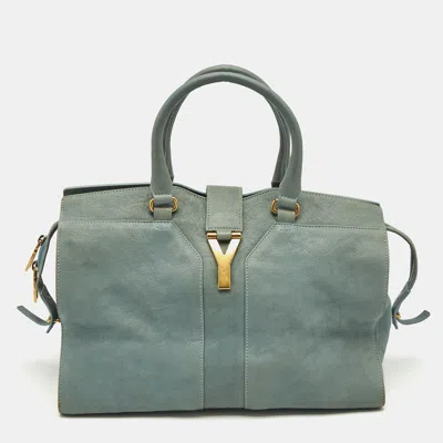 Pre-owned Saint Laurent Light Blue Leather Medium Cabas Chyc Tote