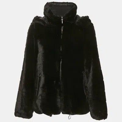 Pre-owned Sportmax Black Faux Fur Reversible Hooded Jacket M