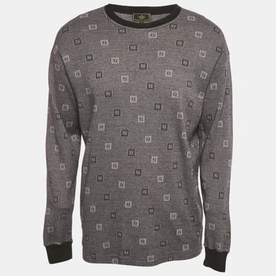 Pre-owned Fendi Vintage Grey Ff Pattern Cotton Knit Sweatshirt L In Gray