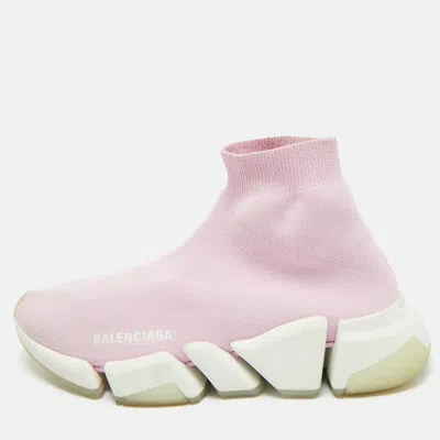 Pre-owned Balenciaga Pink Knit Fabric Speed Trainer Sneakers Size 37