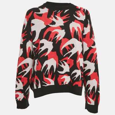 Pre-owned Mcq By Alexander Mcqueen Red & Black Swallow Jacquard Knit Oversized Sweater L