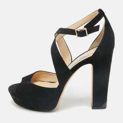 Pre-owned Jimmy Choo Black Suede April Platform Sandals Size 40