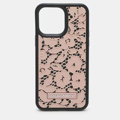 Pre-owned Dolce & Gabbana Pink/black Lace Rubber Iphone 14 Pro Max Cover
