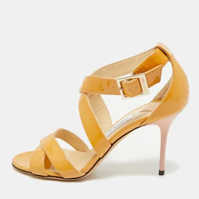 Pre-owned Jimmy Choo Brown Patent Leather Ankle Strap Sandals Size 36