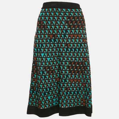 Pre-owned M Missoni Missoni Green/brown Pattern Knit Knee Length Skirt S