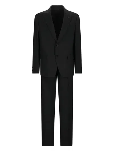 Lardini Drop 7 Lapel Pin Suit In Black