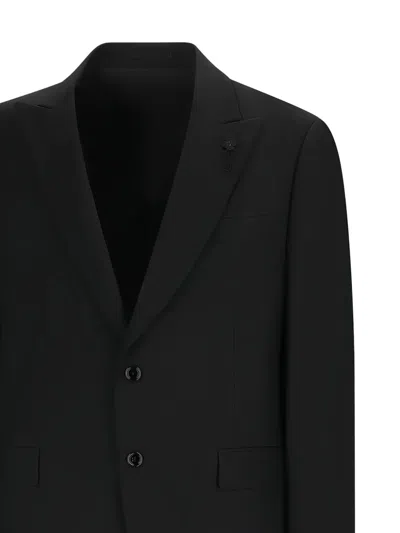 Lardini Drop 7 Lapel Pin Suit In Black