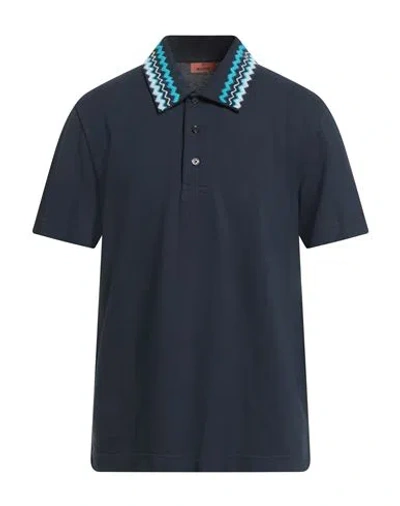 Missoni Man Polo Shirt Navy Size Xl Cotton In Blue