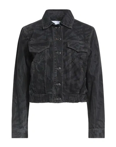 Ganni Animal Motif Denim Cropped Jacket In Black