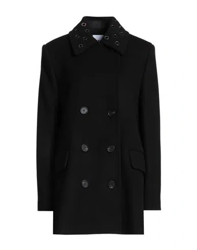 Msgm Woman Coat Black Size 8 Virgin Wool, Polyamide