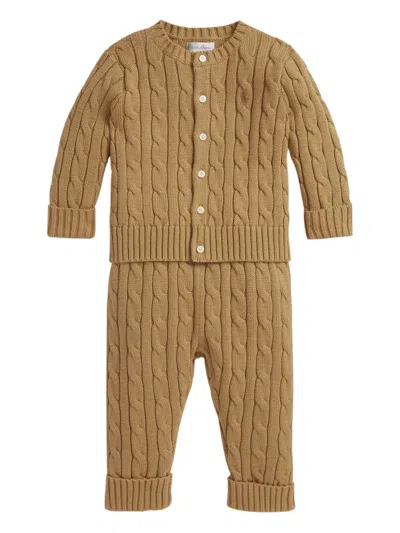 Polo Ralph Lauren Cable-knit Cotton Trousers Set In Brown