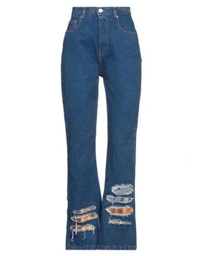 Marni Woman Jeans Blue Size 4 Cotton, Mohair Wool, Polyamide, Wool, Cow Leather