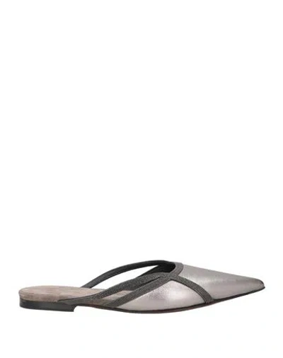 Brunello Cucinelli Leather Mule In Gray