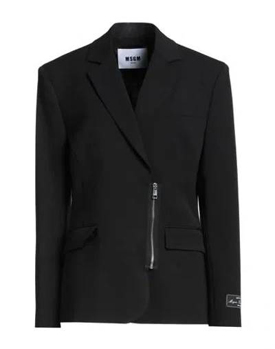 Msgm Wool Blend Jacket W/ Zip In Black