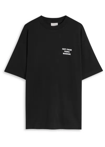 Drôle De Monsieur Black Crewneck T-shirt With Slogan Print On The Front And Back