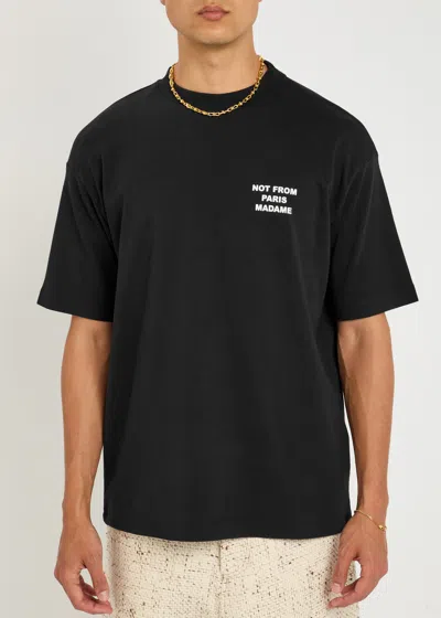 Drôle De Monsieur Black Crewneck T-shirt With Slogan Print On The Front And Back