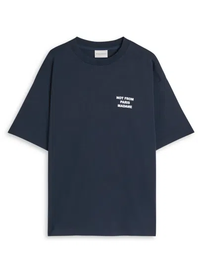 Drôle De Monsieur Blue Crewneck T-shirt With Slogan Print On The Front And Back In Cotton Man In Blue