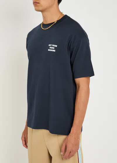 Drôle De Monsieur Blue Crewneck T-shirt With Slogan Print On The Front And Back In Cotton Man In Blue