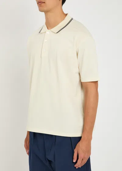 Frame Mens Striped Collar Regular-fit Pique Polo Top White Sand In Neutral