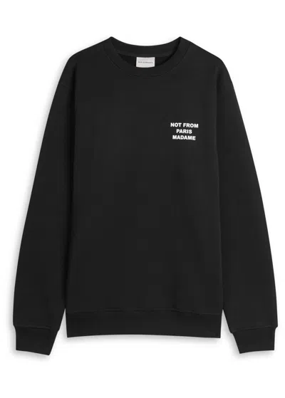 Drôle De Monsieur Black Sweatshirt With Bold Slogan And Elastic Hems In Black