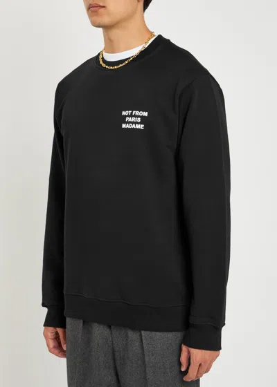 Drôle De Monsieur Black Sweatshirt With Bold Slogan And Elastic Hems In Black