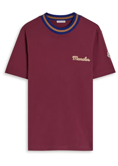 Moncler Logo Cotton Jersey T-shirt In Burgundy