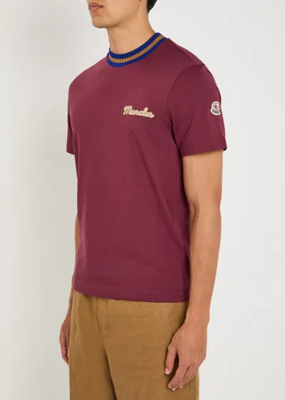 Moncler Logo Cotton Jersey T-shirt In Burgundy