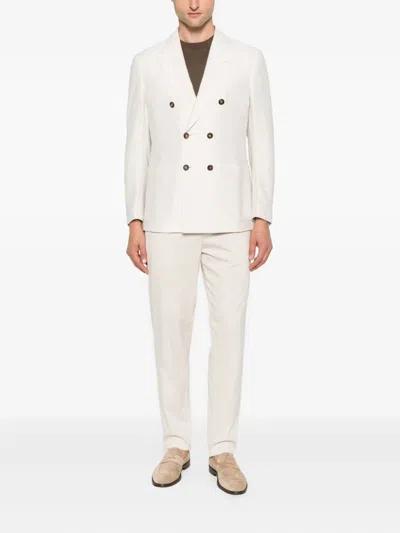 Eleventy Double Breasted Jacket Notched Lapels In White