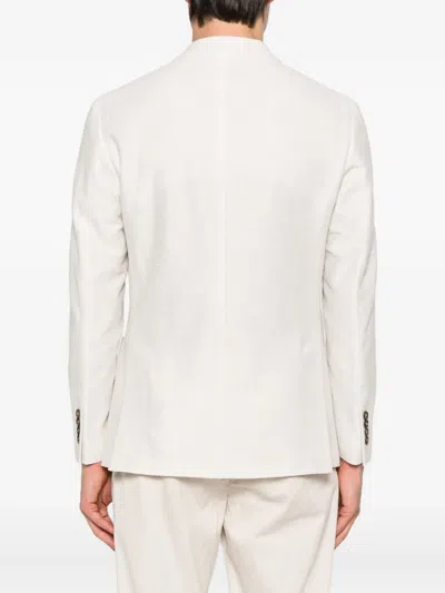 Eleventy Double Breasted Jacket Notched Lapels In White