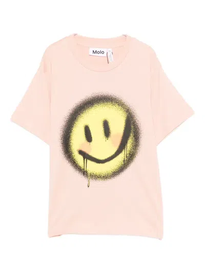 Molo Spray-paint Smiley-face T-shirt In Pink