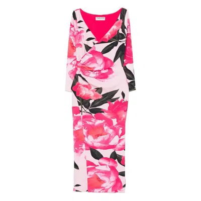 Chiara Boni La Petite Robe Ruched Floral-print Bodycon Midi Dress In Pink