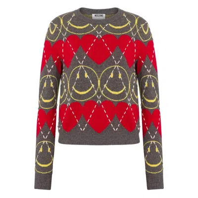 Moschino Wool Blend Pullover Smiley Grey