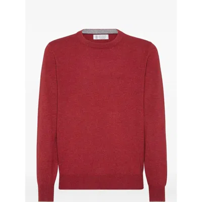 Brunello Cucinelli Cashmere And Silk Crew-neck Sweater In Red