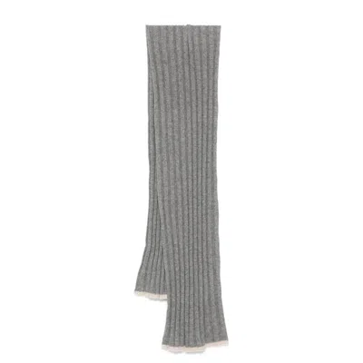 Brunello Cucinelli Ribbed Rectangular Wallet Scarf With Contrasting Edge In Gray