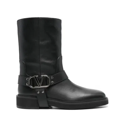 Valentino Garavani Women Biker Leather Boots With Iconic Studs