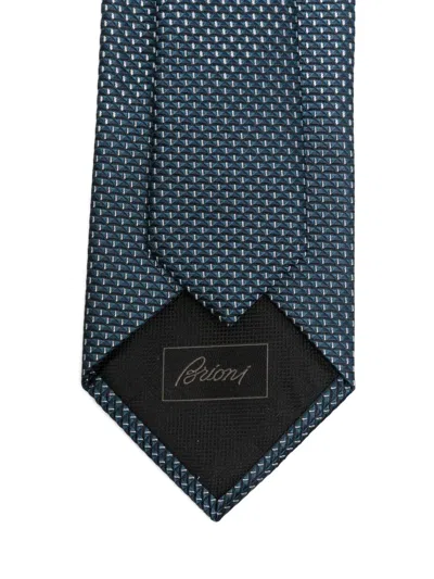 Brioni Geometric-pattern Silk Tie In Blue