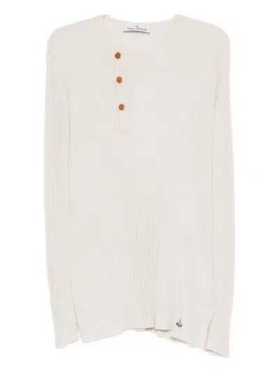 Vivienne Westwood Crewneck Sweater With Asymmetric Button Detail In Neutral